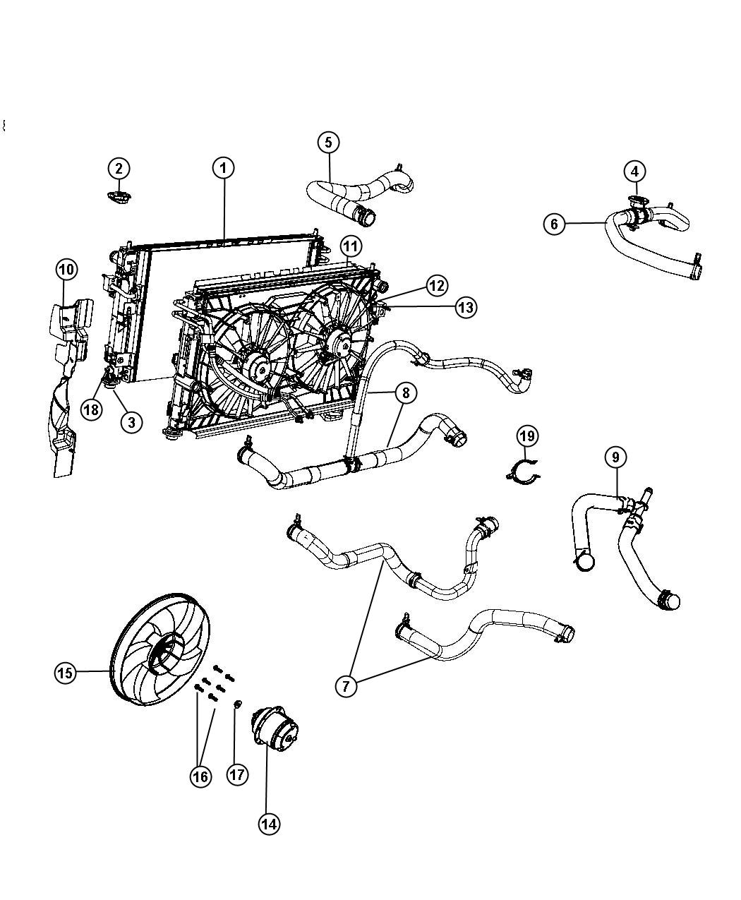 2008 Dodge Hose. Coolant. Hose and claim assy, includes y connector, includes 05162004AA